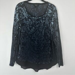 Simply Vera Top Size Large Black Teal Velvet Burnout Whimsygoth Goth Grunge